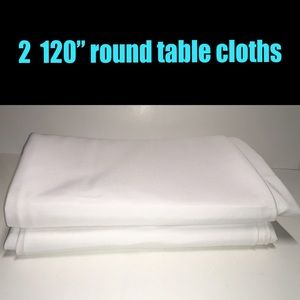 2 120” round white table cloths, party, banquet, wedding